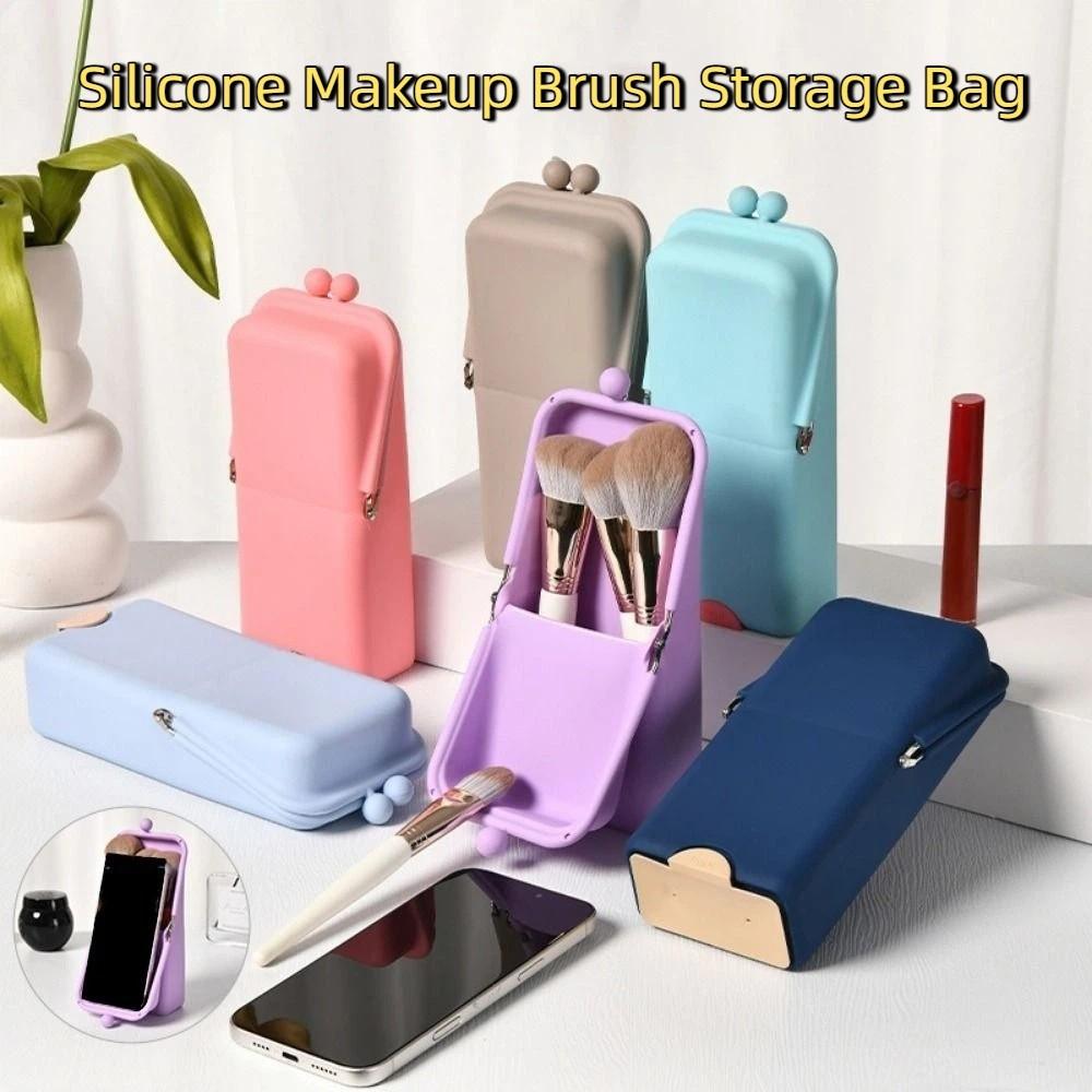 Vertical Makeup Brush Storage Bag Silicone Toiletry Storage Box Cosmetic Brushes Bag for Home