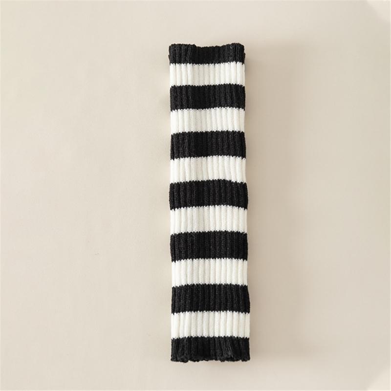 Contrast Color Striped Leg Warmers for Women Girls Ribbed Knitted Boot Covers Over Calf Socks for Dance Parties Hosiery