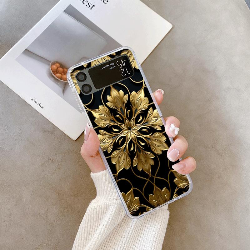 

Aesthetic Vintage Golden Flower Pattern Phone Case for Samsung Galaxy Z Flip 7 Flip6 5 4 3 Folding Cover for Z Flip7 Flip5 Shell Galaxy Z Flip6