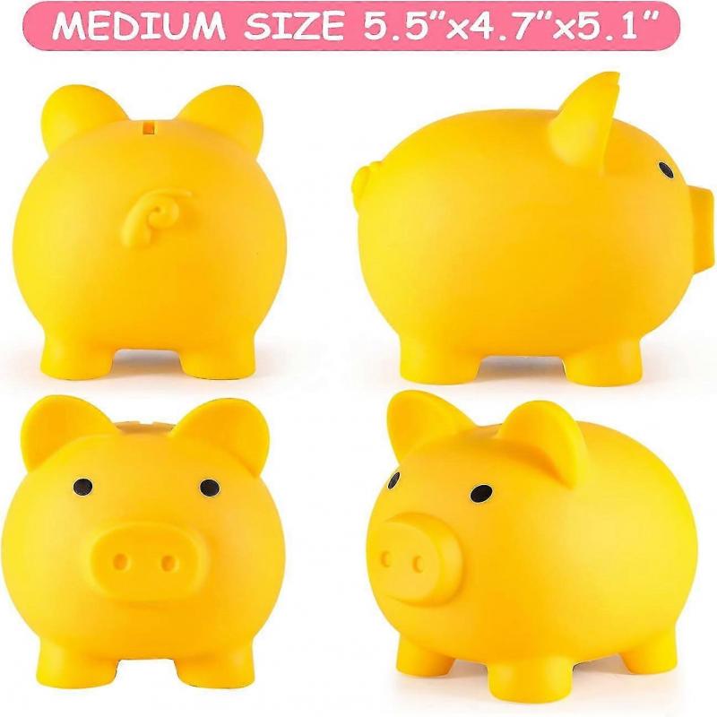 Sparschwein, Unzerbrechliches Plastik-Sparschwein, Münzbank für Mädchen und Jungen, Mittlere Größe Sparschweine, Praktische Geschenke(Gelb)