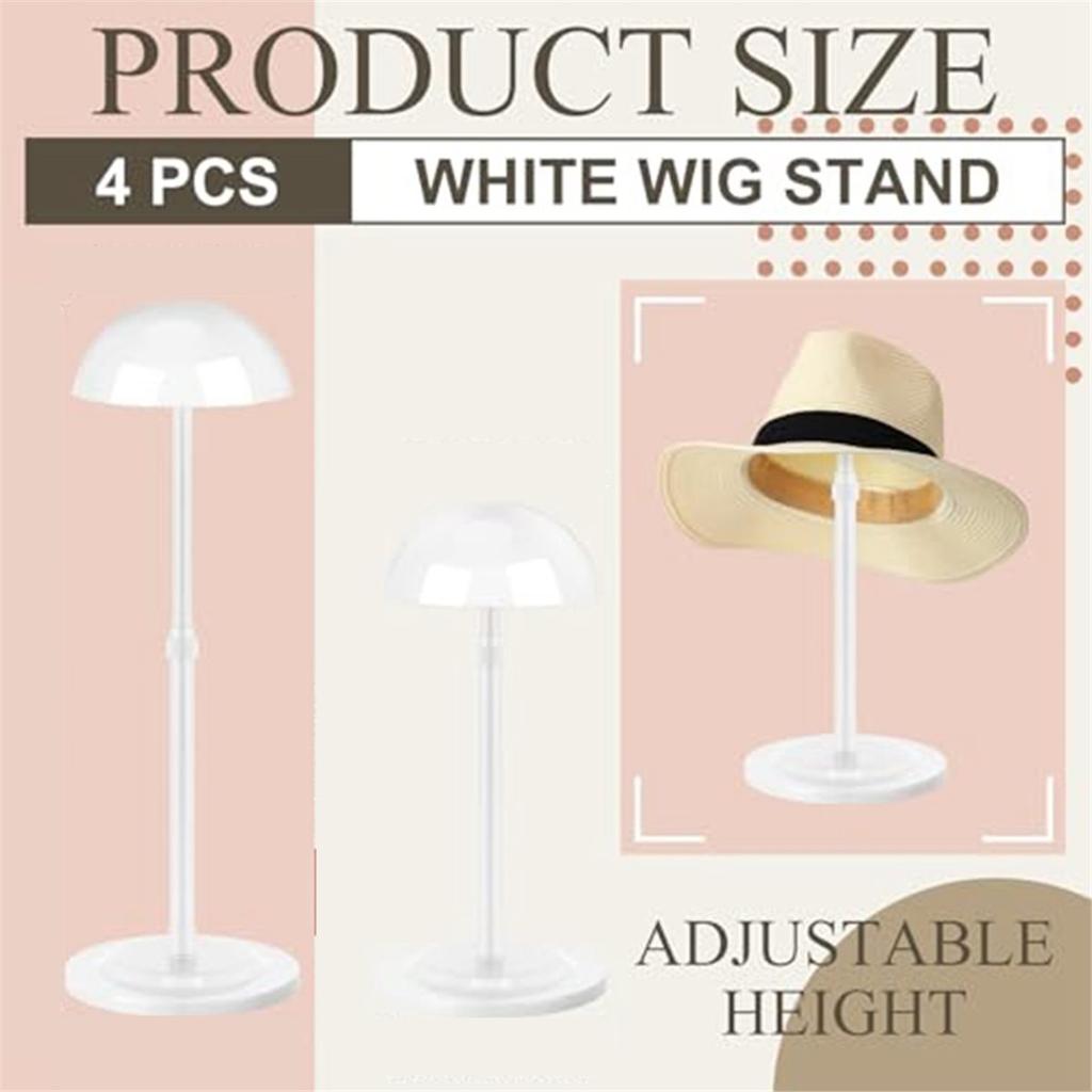 4 Pcs Wig Holders, Adjustable Height Wig Head Stand Portable Hat Display Holder Storage Head Stand Non Slip Stable