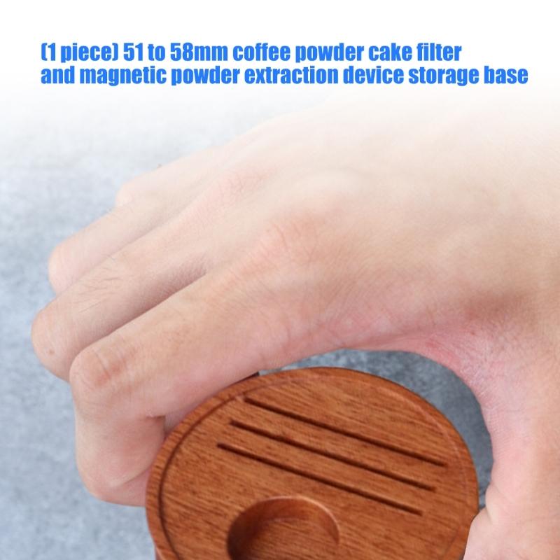 Espresso Accessory Storage Base in Sapele Wood, 65mm Coffee Organizer for 51mm to 58mm Filter Screens, Home Coffee Station Storage