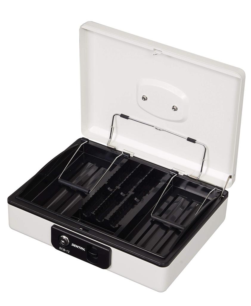 SENTRY SCB-12 Portable Safe, Small Cash Box, Storage Box with Key, B5 Size, Key Lock, Coin Case, One-Touch Open, Light Gray