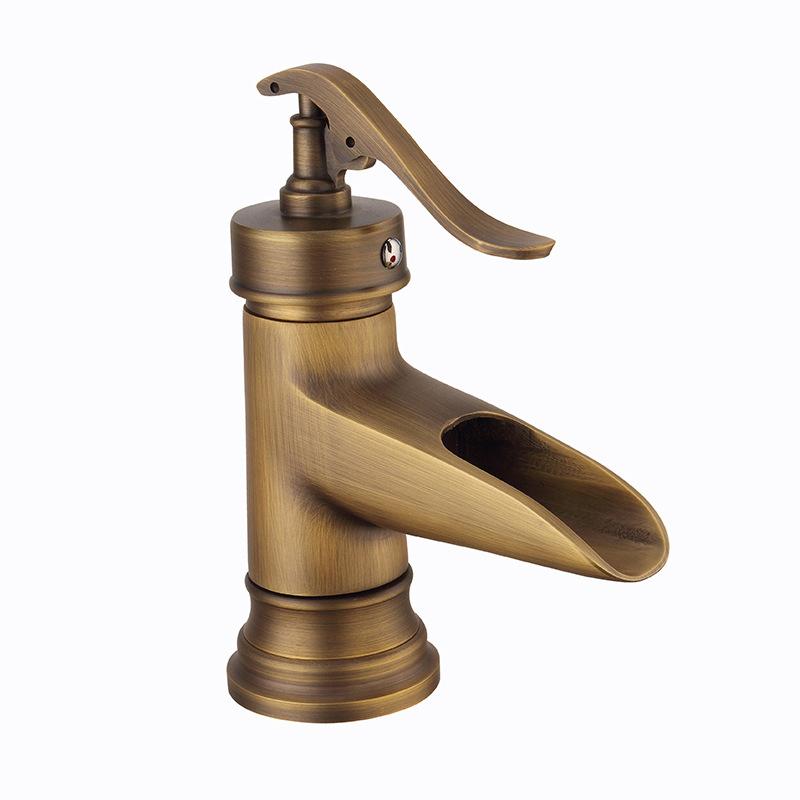 Antique Basin Faucets Black Bronze Waterfall Faucet Bamboo Bathroom Sink Taps Single Lever Hot and Cold Water Mixer Taps