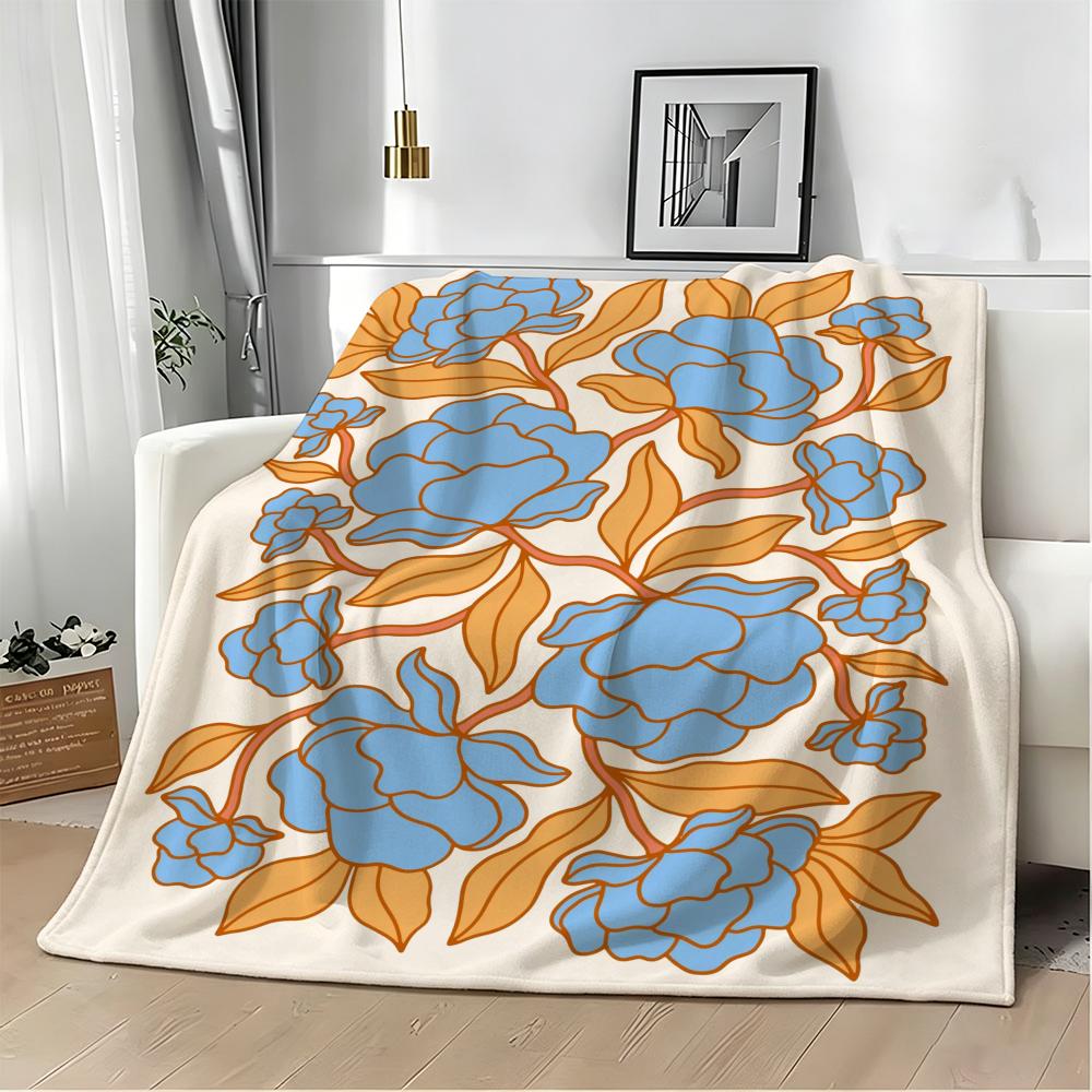 Illustration M-Matisse Style Floral Print Throw Lightweight 240g Flannel Blanket Soft Skin-friendly for Summer Cooling