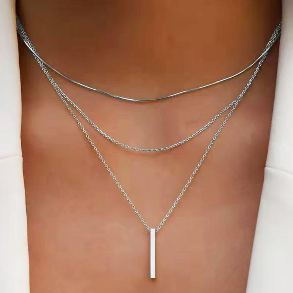 Simple Personality Multiple Layers Fold Wear Geometric Small Vertical Bar Pendant Necklace for Women Jewelry Accessories Gifts