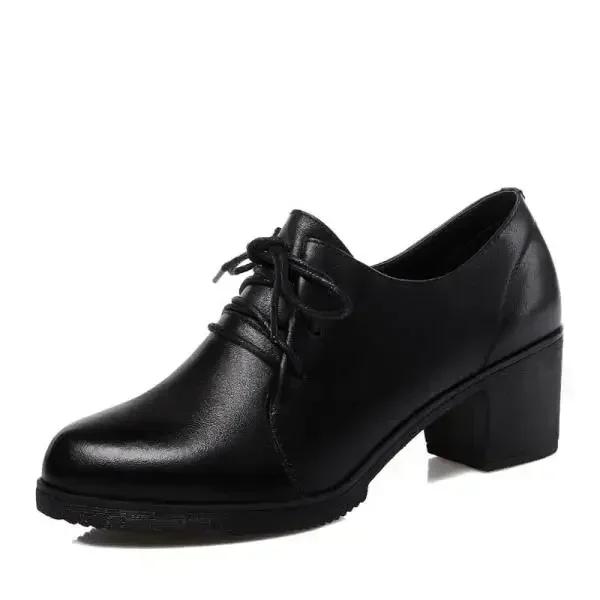 

Женская удобная обувь на каблуке, с мелким вырезом, квадратным каблуком, круглым носком, женская обувь на шнуровке, повседневная, для работы, черные каблуки 2025 40 чёрный