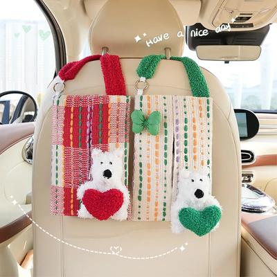 Cute Tissue Boxes Car Tissue Holder Auto Backseat Hanging Accessories Organizer Car Interior Decoration Plush Home Storage Bag