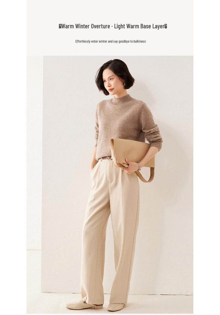 Autumn/Winter Women's Fashionable Cashmere High Neck Long Sleeve Pullover - Skin-Friendly & Warm Base Layer Casual Top