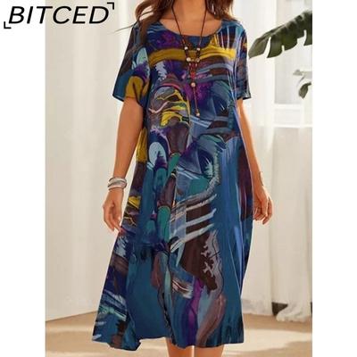 Moda feminina verão primavera manga curta o-pescoço vestidos casuais