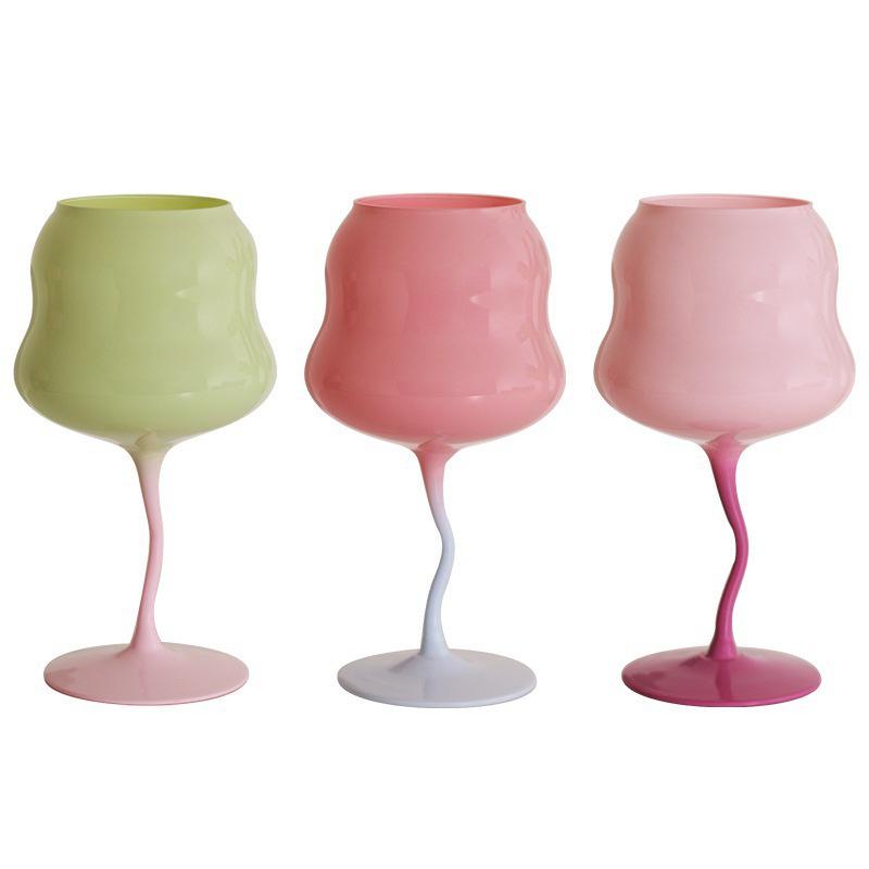 Macaron Candy Colorblock Stemmed Wine Glass – Retro Cream Dionysus Design