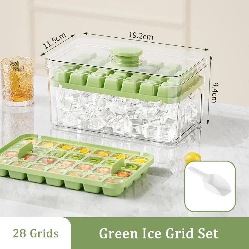 

28/56 Grids Food Grade One Touch Ice Cube Maker with Lid Home Use Ice Tray Model Self Making Ice Block Tool Kitchen Essential