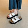 Genuine leather~~ Slippers women's summer outer wear new soft-soled thick-soled belt buckle casual versatile cool slippers