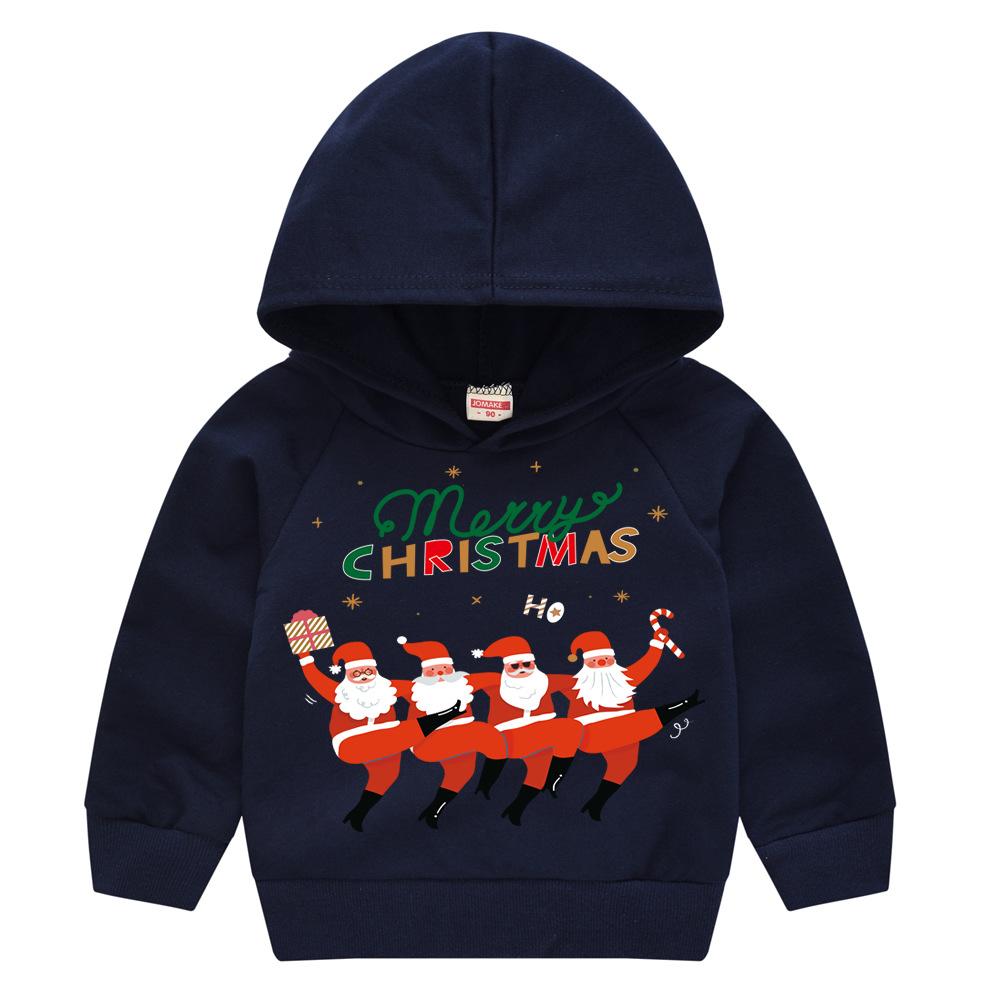 Christmas New Year Cartoon Spring and Fall Children's Printed Hooded Sweater Boys and Girls Casual Tops with Hoodie