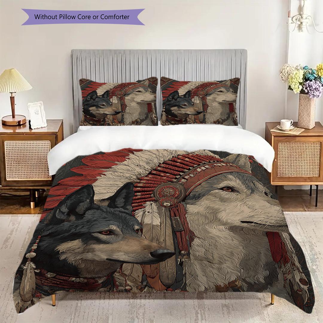 

Wolf Pattern Bedding Quilt Set Quilt Cover Pillowcase Home Decoration Birthday Gift (1 * duvet cover + 2 * pillowcase, without core) 135x200cm