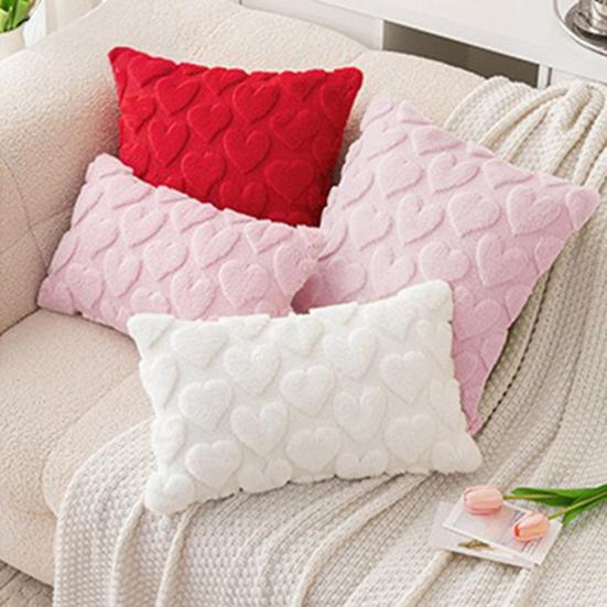 Capa de Almofada Dia dos Namorados Coração de Pelúcia Capa de Almofada Decorativa com Zíper Oculto para Sofá Quarto Sala de Estar