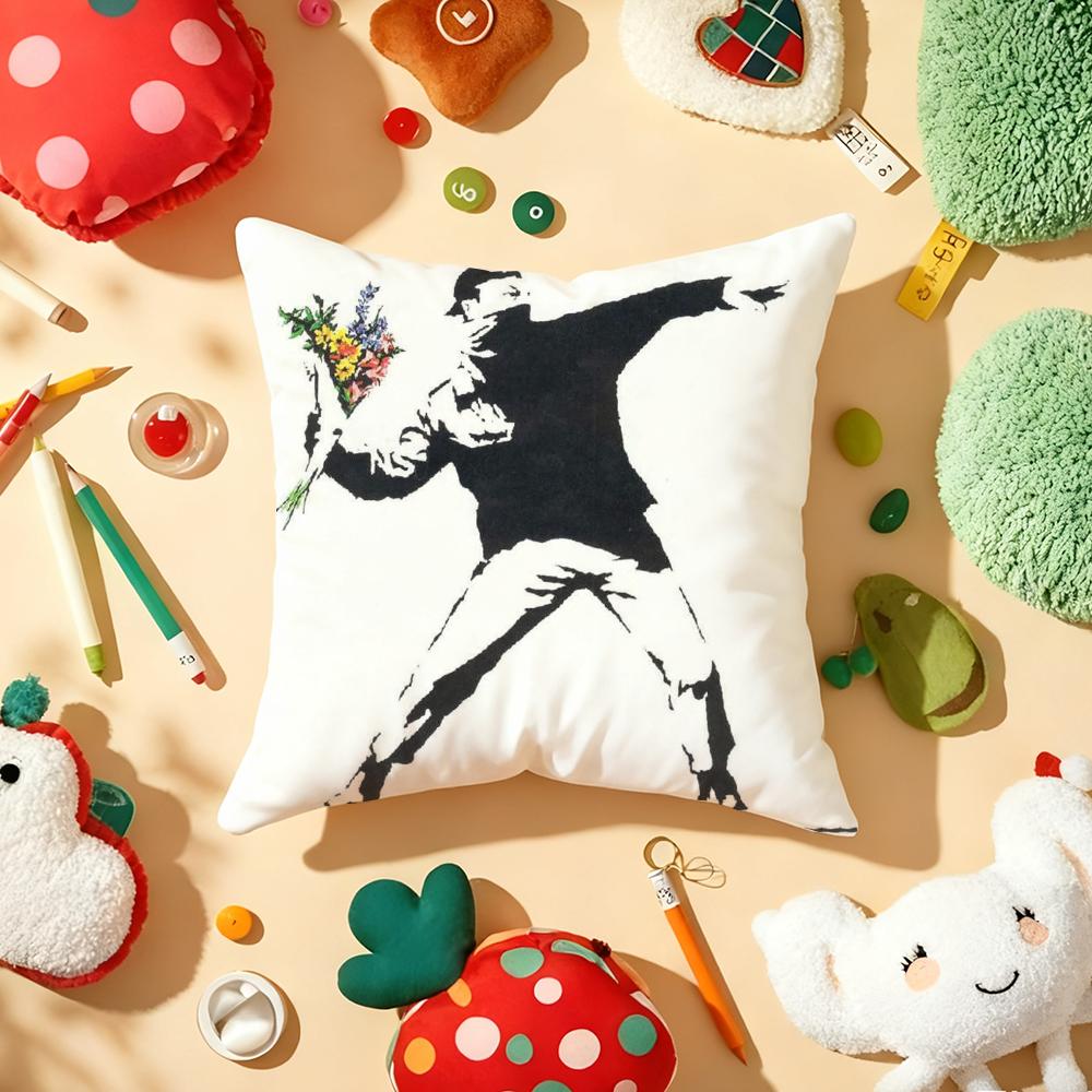 Banksy Uncovering Art Pillow Case Plush Fabric Soft DoubleSided Printed Sofa Warm Winter Home Gift Cushion Cover