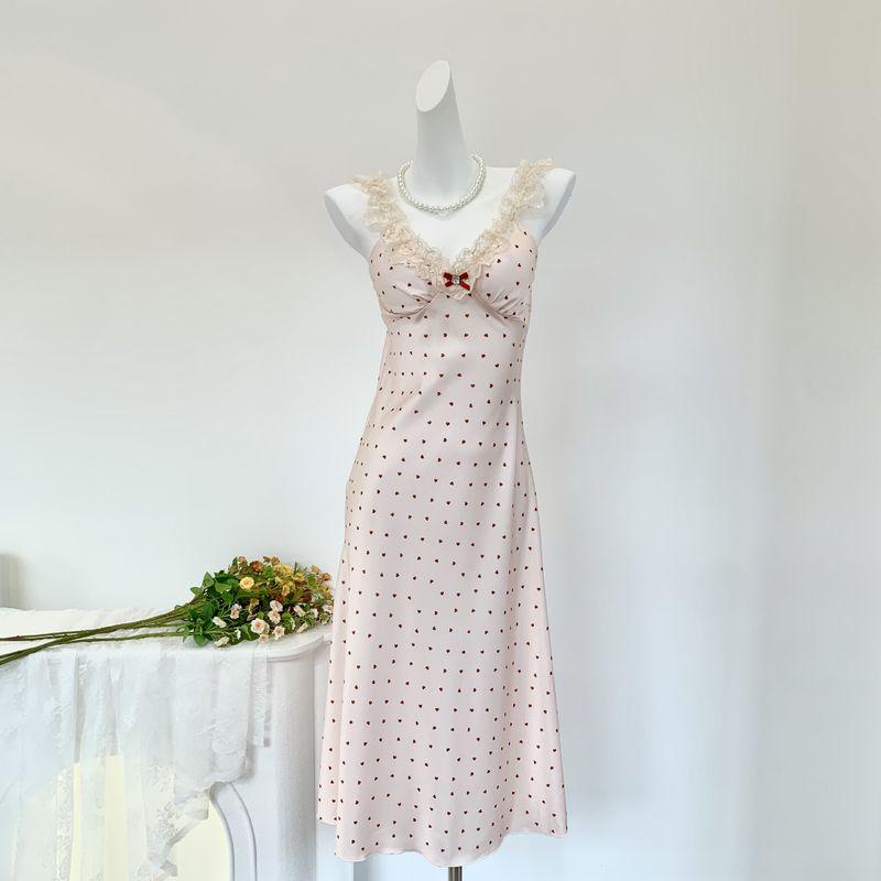 

Good Morning Bring Your Own Chest Pad Toffee Bubble Sling Long dress Nightdress Home Wear Pajamas Women Ice Silk Dress Pink Long 117 165(L)