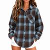 Women's Fall Winter Casual Long Sleeve Plaid Shirt Loose Fit Pocket Top for Everyday Wear