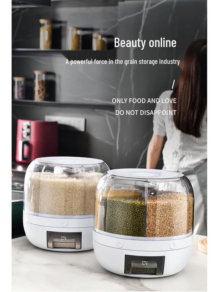 Rotatable Divided Grain and Cereal Storage Container - Insect & Moisture-Proof Sealed Bin