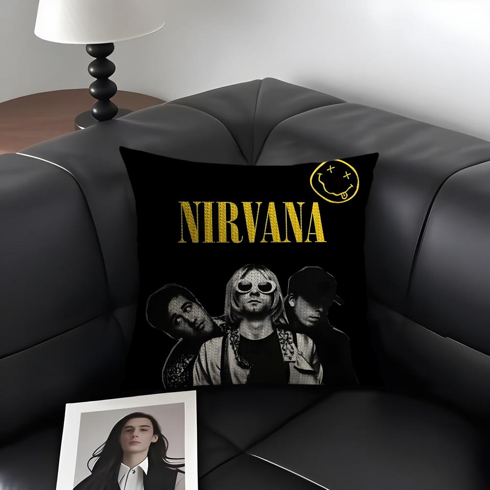 

NNirVana Band Cushion Cover Natural Linen Organic Fabric DoubleSided Printing Sofa Home Decor Gift Pillow Case 30x30cm