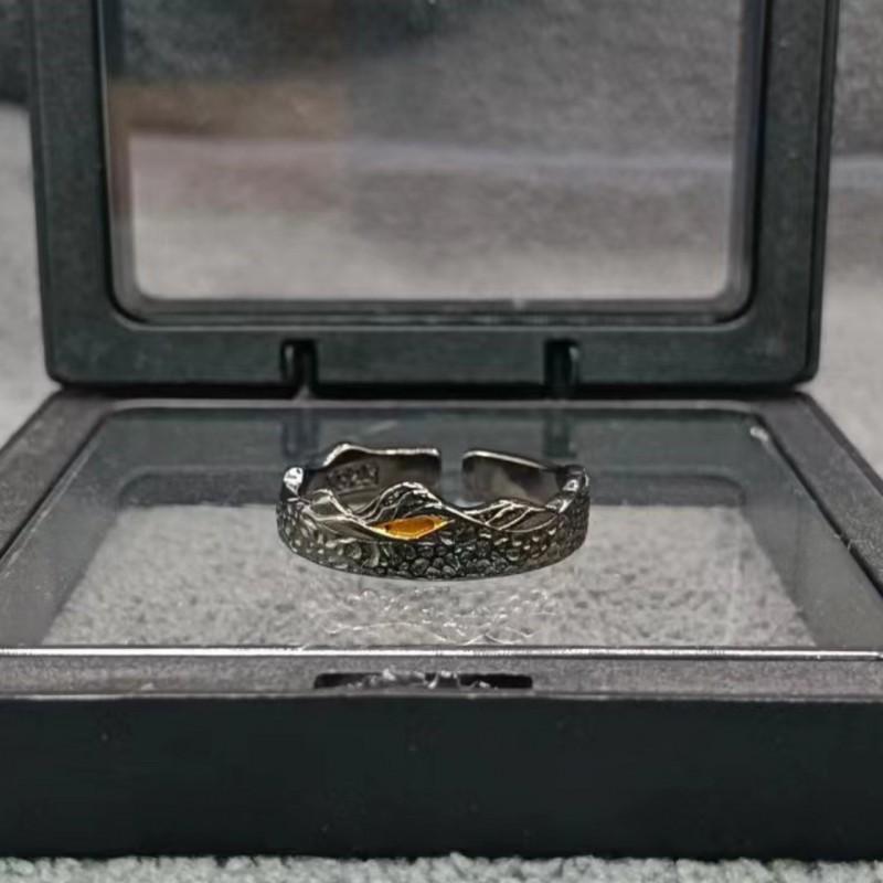 Handcrafted Hammered Texture Mountain River Couple Ring Sterling Adjustable Unisex Band