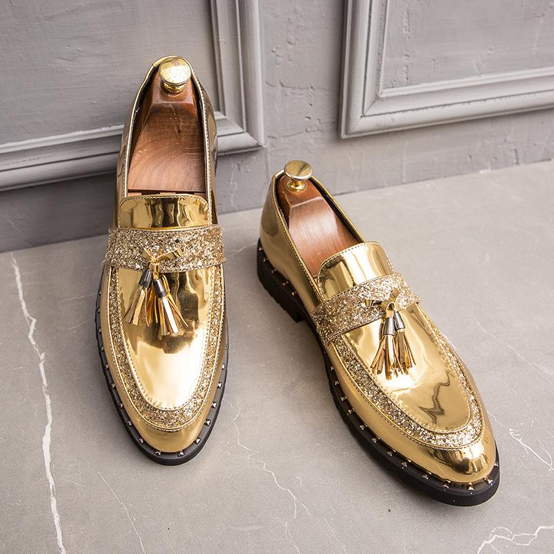 Spring Business British Men's Casual Leather Shoes Trend Glossy Leather Work Shoes Large Size Heightening Leather Shoes