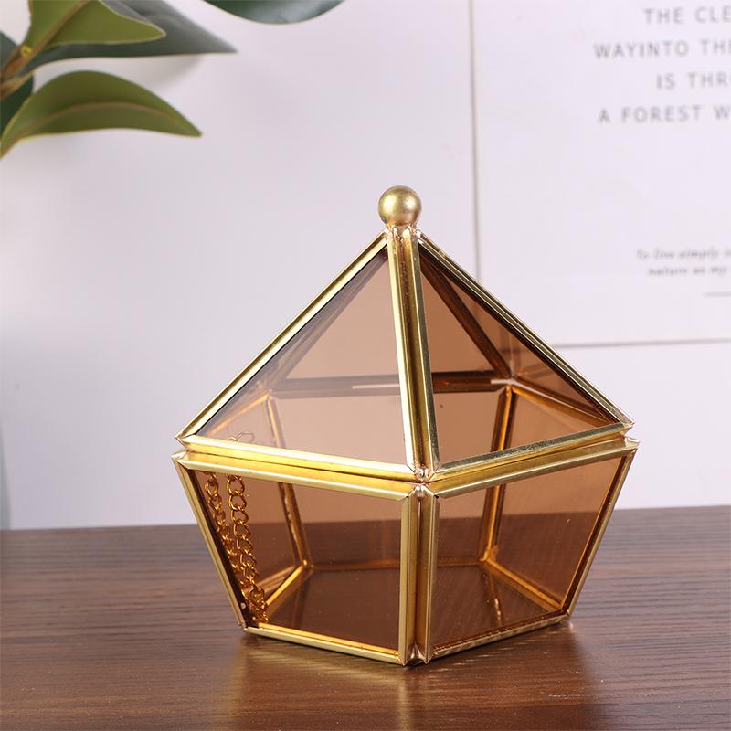 Pentagon Gjennomsiktig Smykkeoppbevaringsboks Geometrisk Klar Smykkeutstillingskasse Ring Øredobb Organizer Holder Bordplatebeholder