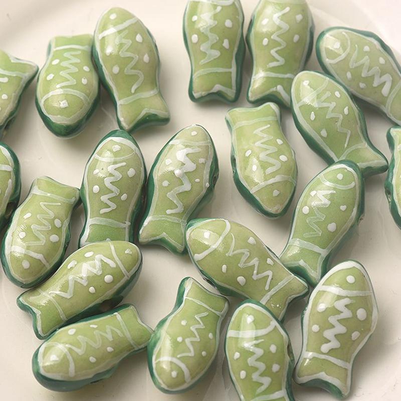 1Pc Painted Cute Small Fish Beads Charms Ceramic Spacer Loose Beads For Jewelry Making Diy Bracelet Accessories