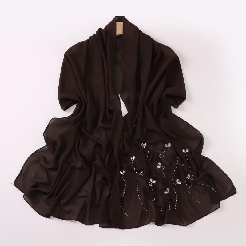 Pearl Chiffon Long Scarf With Rhinestone For African Women