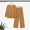 ZANZEA Women Long Sleeve Blouse and Pants Casual Two Piece Suit Sets