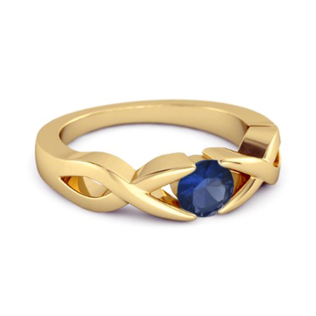 Blue Sapphire Infinity Knot Solitaire Ring - 925  Sterling Silver Gold Vermeil