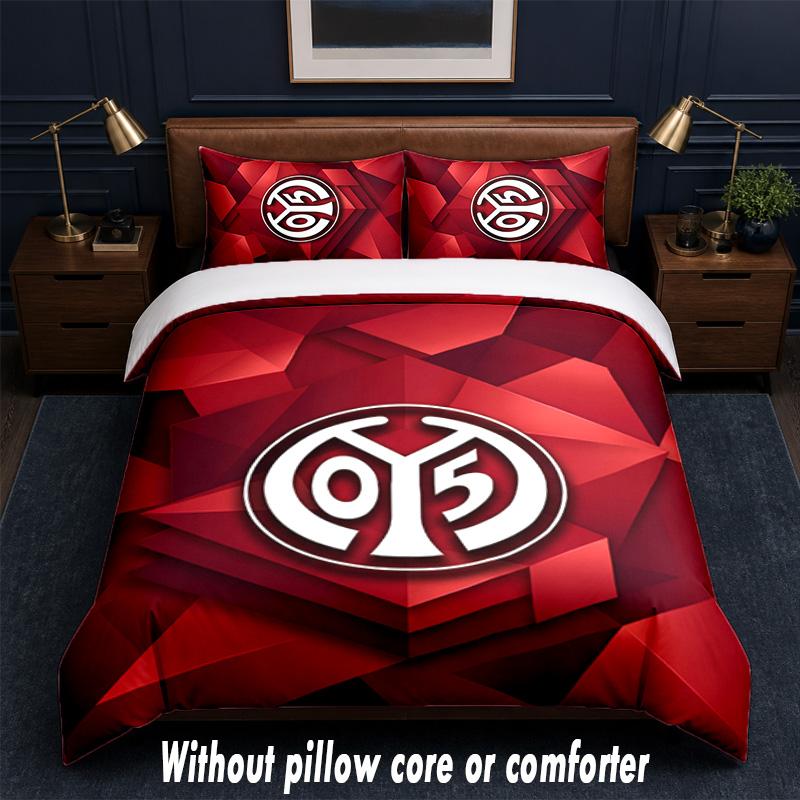 Mainz FC Design Bed Bedding Set 1 Duvet Cover + 2 Pillowcases Soft Breathable Household Bed Linens