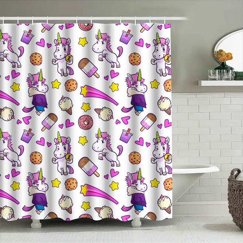 

Cute Unicorn Shower Curtain Home Decor Bathroom Fabric Waterproof Print Privacy Drape Set For Kids Bathrooms Pink Version (180X2 W60H190(CM)-1 Pcs
