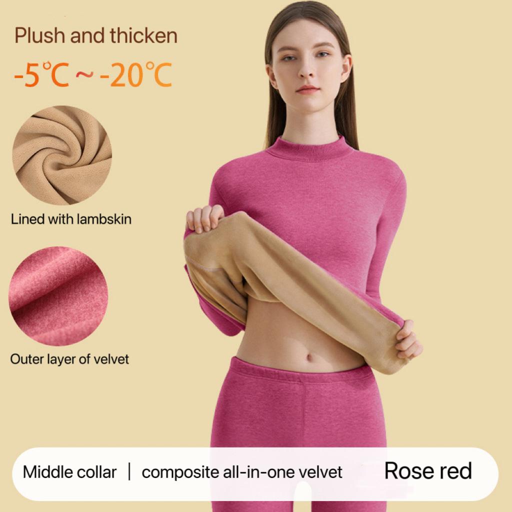 1 Set Intimo Termico Ultra Spesso da Donna con Collo Alto Senza Cuciture Caldo Invernale Manica Lunga Base Set di Abbigliamento Termico
