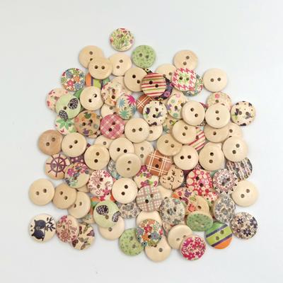 100Pcs Colorful Flower 2 Holes Wooden Buttons Sewing Scrapbook Craft DIY
