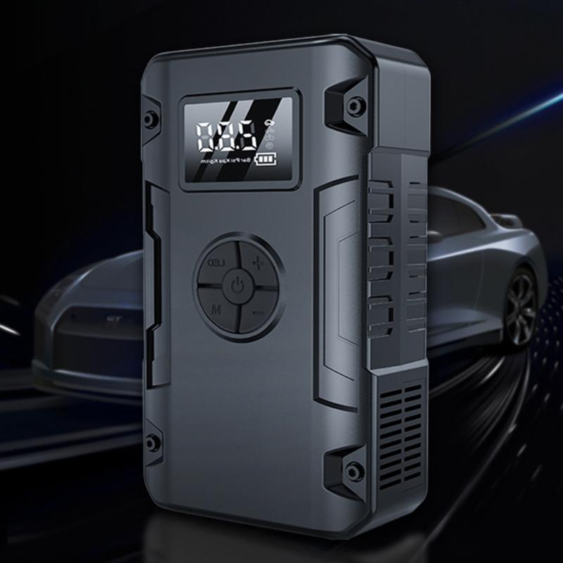 Bike Car Starting Device Jump Starters Digital Tire Inflator, with LED Light for Unexpected Low Tire Pressure Situations