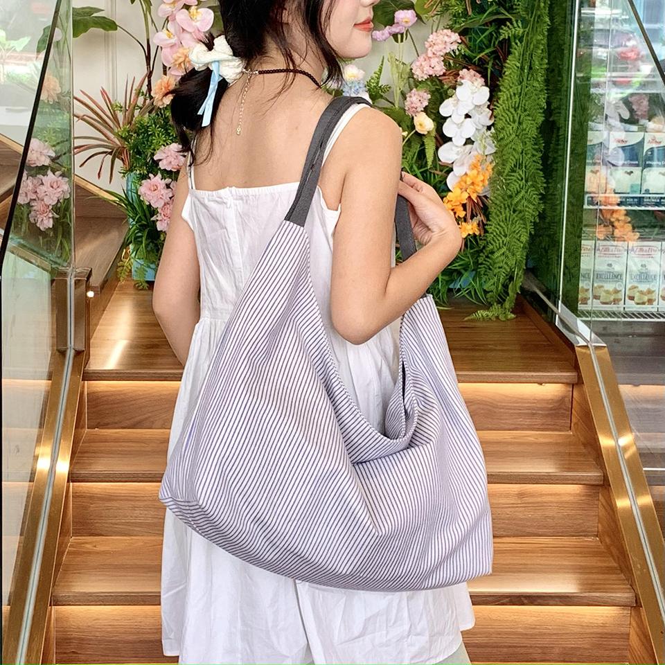 Large Capacity Striped Print Tote Bag Women's Shopping Bag Shoulder Bag Underarm Bag