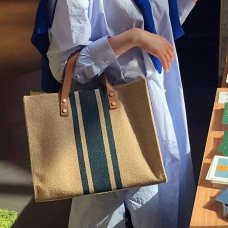 Women's Handbag Professional Commuter Stripe Simple Shoulder Large Bag Large Capacity Canvas Tote Bag