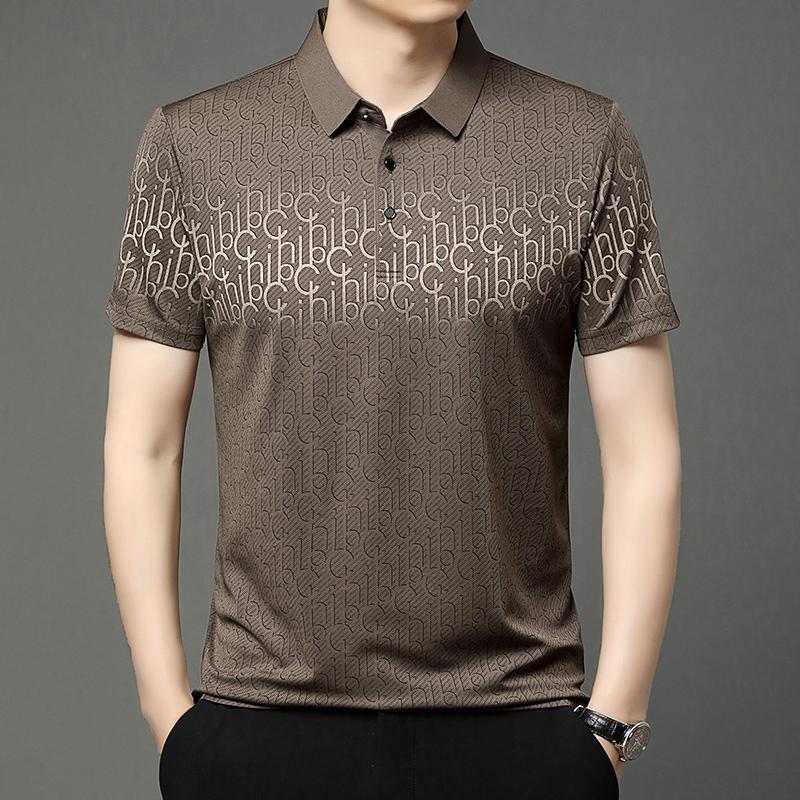 Men's Short Sleeved High End Brand Letter Printed Polo Shirt Summer Business Casual Seamless Cool Lapel T-Shirt Top Men's Wear