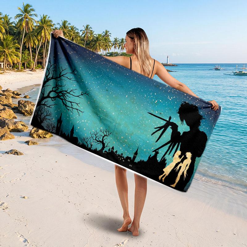 Large Beach TowelEdward Scissorhands Soft Absorbent Towel Beach Bath Home Use