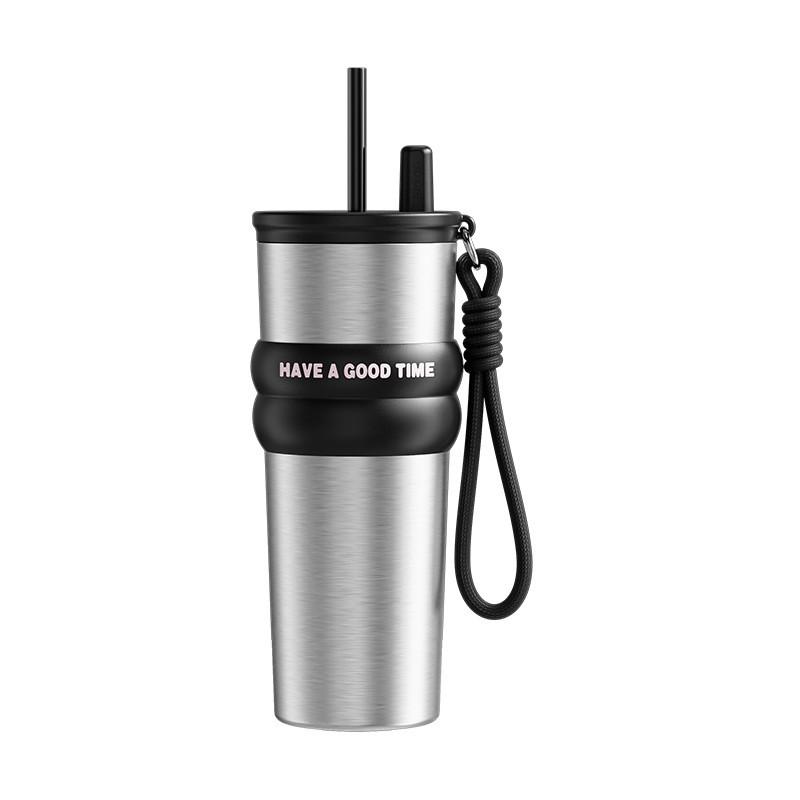Stainless Steel Vacuum Insulated Travel Mug 710ml Leakproof With Straw Lid Modern Minimalist Design Office Car Outdoor Use