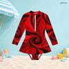 Girls High Neck Long Sleeve One Piece Swimsuit Printed Front Zip Skirt Hem