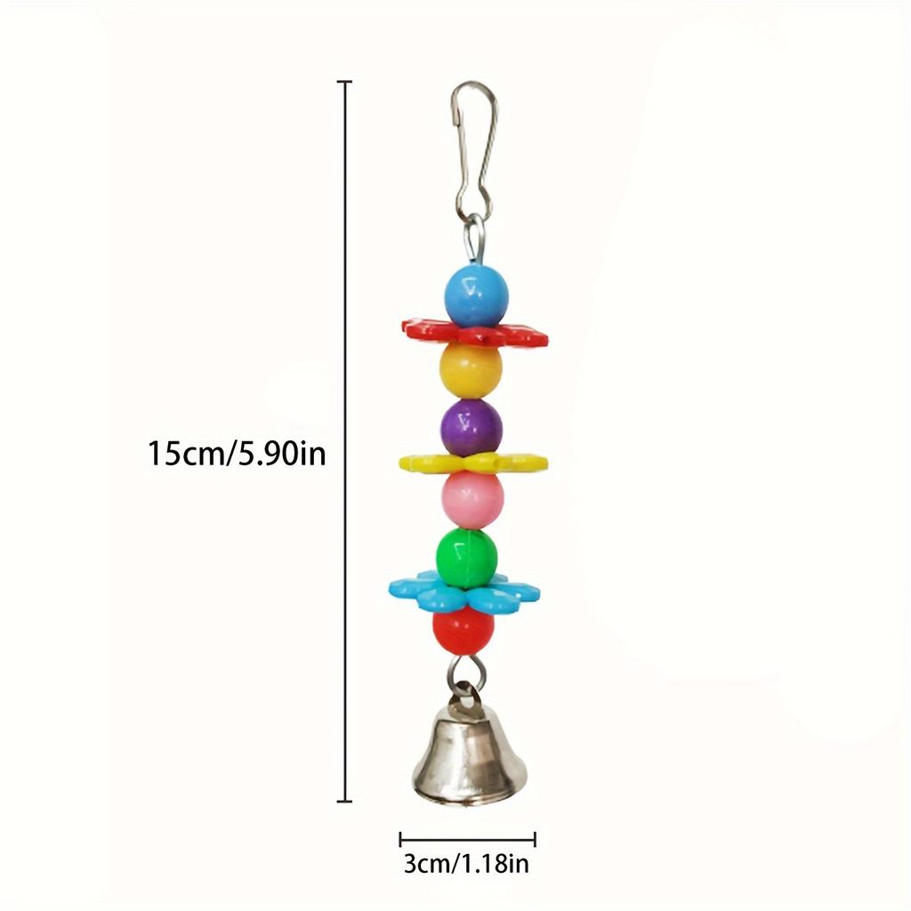 Parrot Chew Toy, Bell Pendant Colorful Round Bead Flower String for Birdcage Accessories
