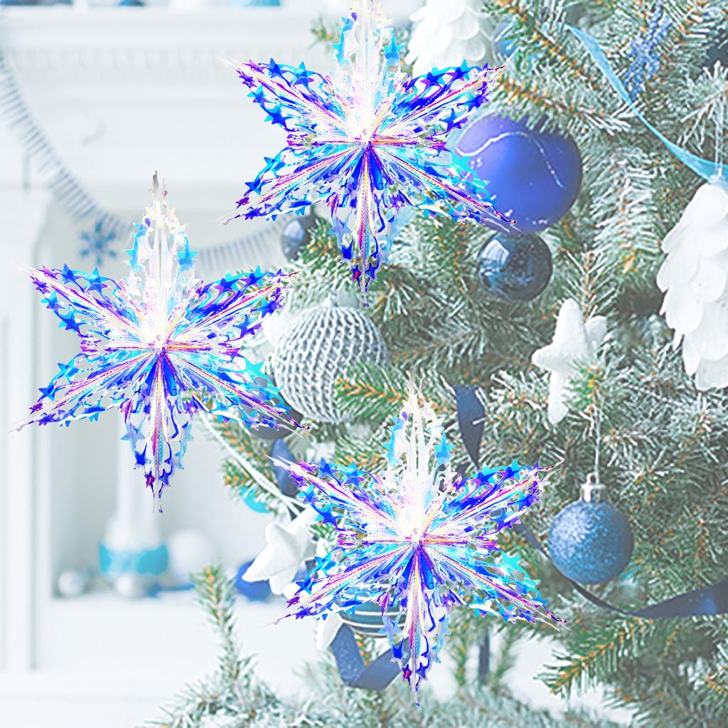 Iridescent Shiny Rainbow Honeycomb Snowflake Xmas Tree Star Fan Curtains For Birthday Party Wedding Christmas Decor