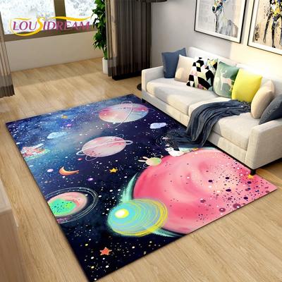 Cartoon Universe Starry Sky Planet Area Rug,Carpet Rug for Living Room Children's Bedroom,Kids Play Game Floor Mat,Anti-slip Mat