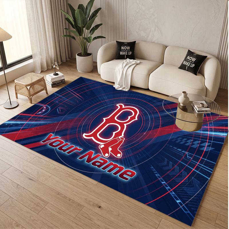 Custom Rug Boston Red Sox Pattern Print Name Text Soft Non‑Slip Floor Carpet for Home Indoor Decoration