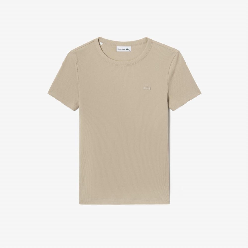 

LACOSTE Женская футболка узкого кроя в рубчик [Светло-бежевый] 036