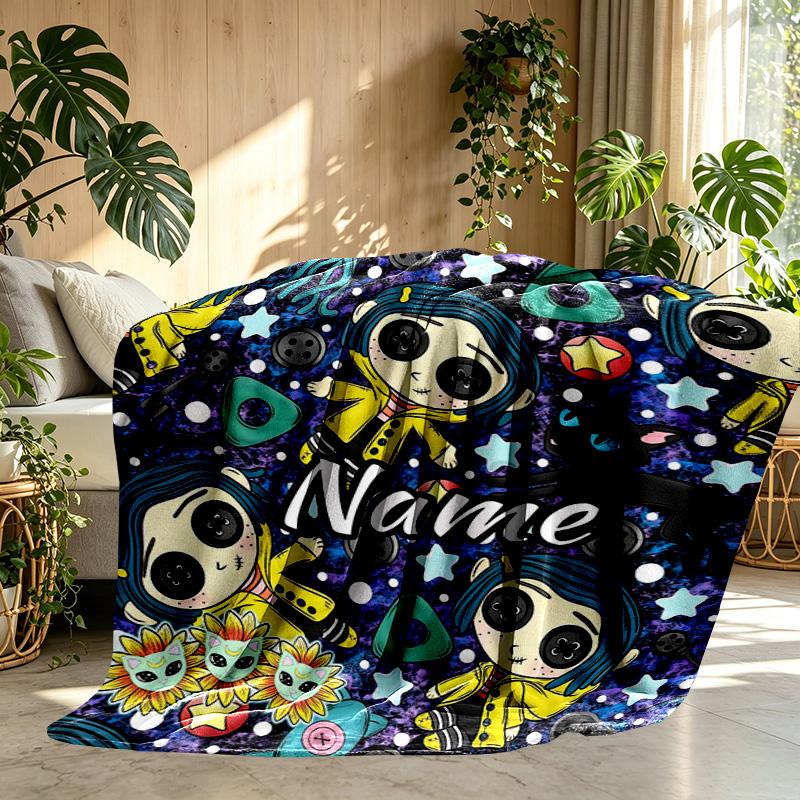 Custom Name Personalized Coraline Print Blanket, Home Decor, Bedroom, Sofa, Camping, Couch, Gifts for Birthday Christmas