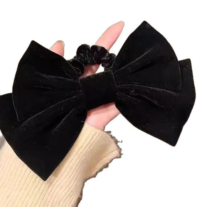 2025 Autumn/Winter Velvet Bow Hair Tie - Burgundy Women's Hair Accessory